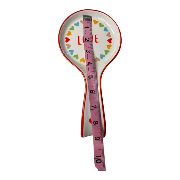 Spoon Rest "LOVE" White with Multicolor Rainbow Hearts, Ceramic - Picture 5 of 7